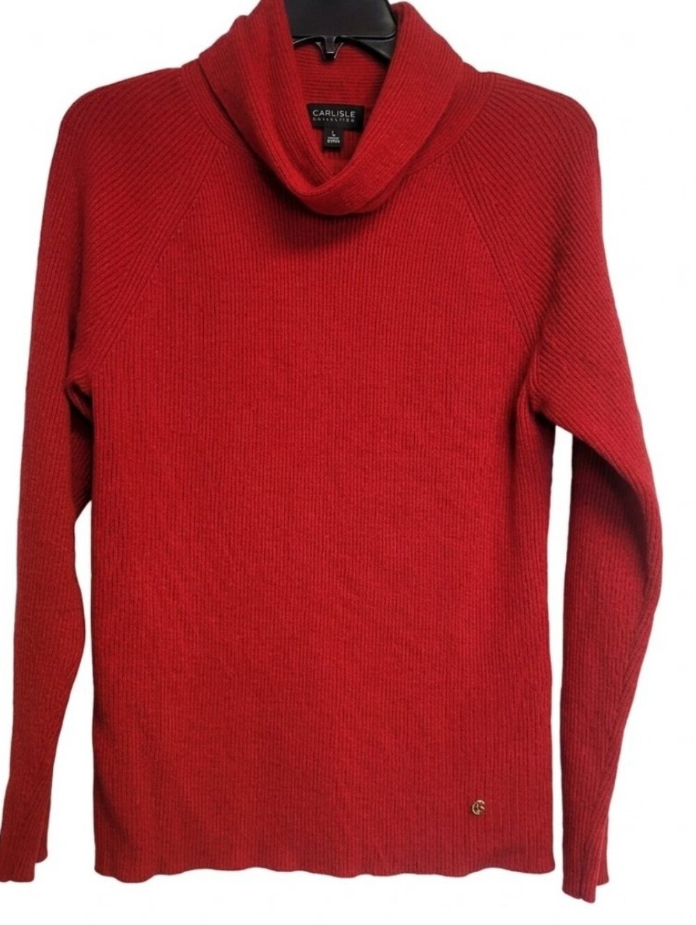 Luxury 100% Cashmere Red Ribbed Cowl Neck Sweater Premium Knit Large